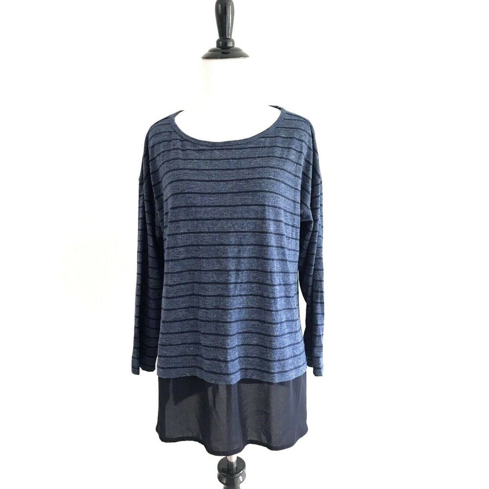 Ann Taylor LOFT | Top Womens Size M Medium Blue Stripe Pullover Side Split Sheer